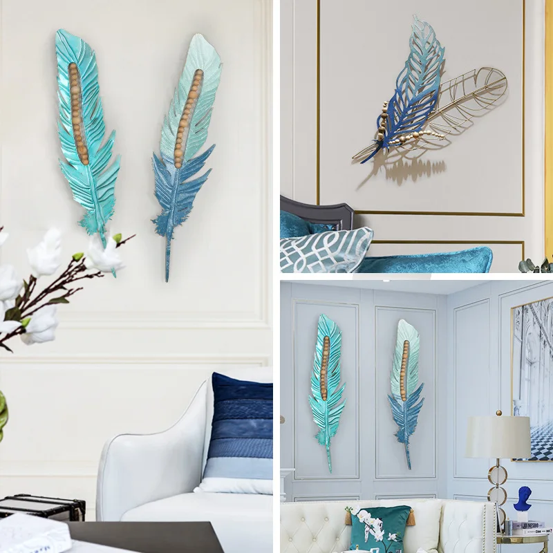 

Three-dimensional Ironwork Feather Wall-mounted Corridor Wall Decoration Hangers, Mediterranean Room Ornaments