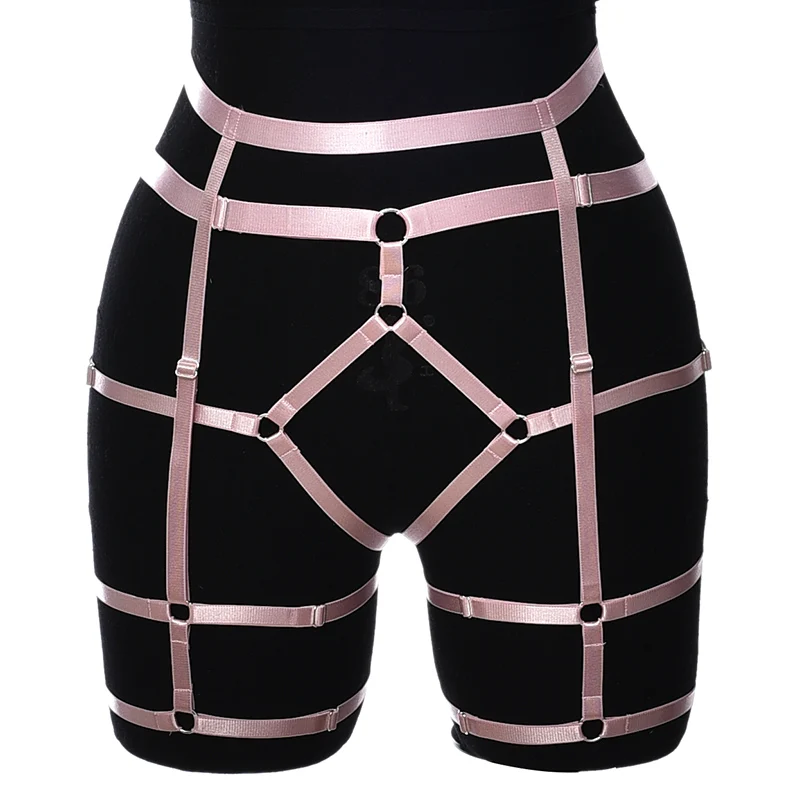 

Pink Sexy Lingerie Garter Belt Leg Body Cage Goth Body Harness Bondage Wedding Stockings Garter Cinta Liga Hollow Low Price