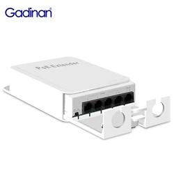 Gadinan 야외 네트워크 스위치 어댑터 IP 카메라, 5 포트 MAX 90W VLAN 250M POE 리피터 익스텐더, IEEE 802.3at/af, 1 in 4 출력