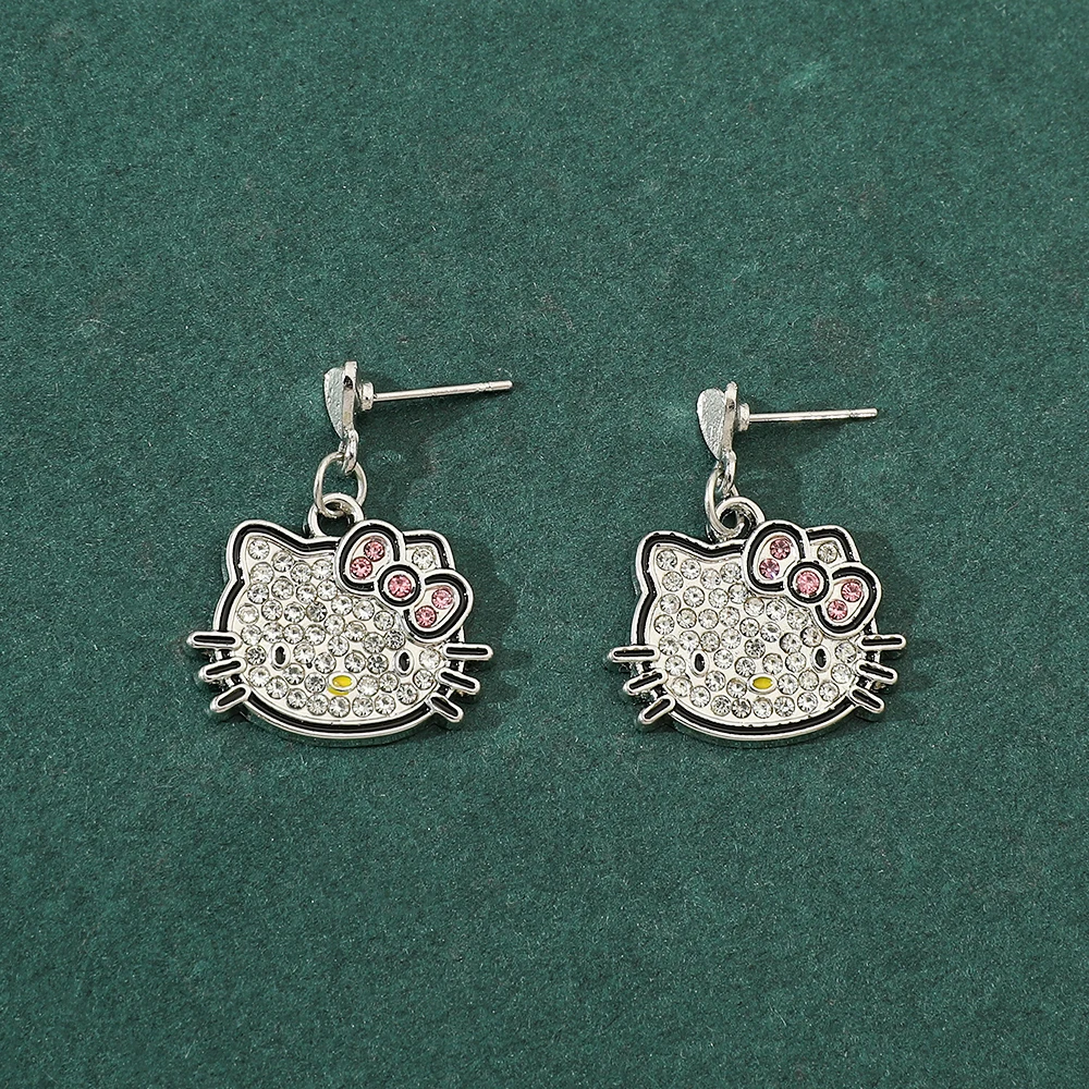 Cute Sanrio Hello Kitty Cartoon Earrings Y2K Sweet Spicy Girl Alloy Earrings Kawai Minimalist Fashion Diamond Jewelry Gift