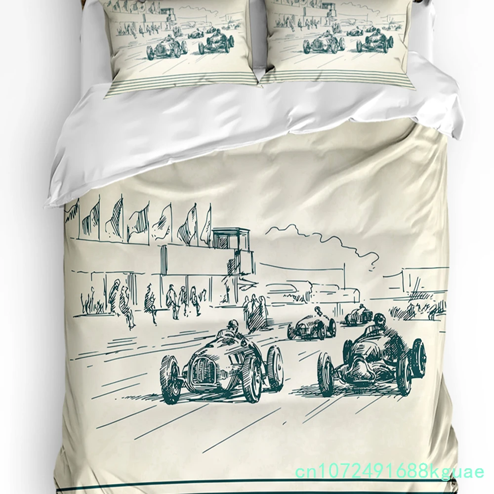 Vintage Racing Retro Style Duvet Cover Bed Bedding Set Home Textile Quilt Cover Pillowcases Bedroom Double Bedding Set No Sheet