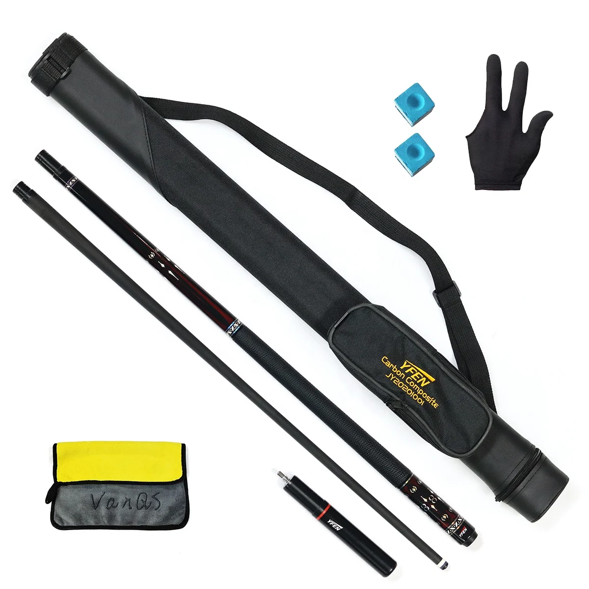 Billiard Cue 1/2  Carbon Fiber Shaft Maple Wood Butt Pool Stick with YF bag and Cue cleaning towel set