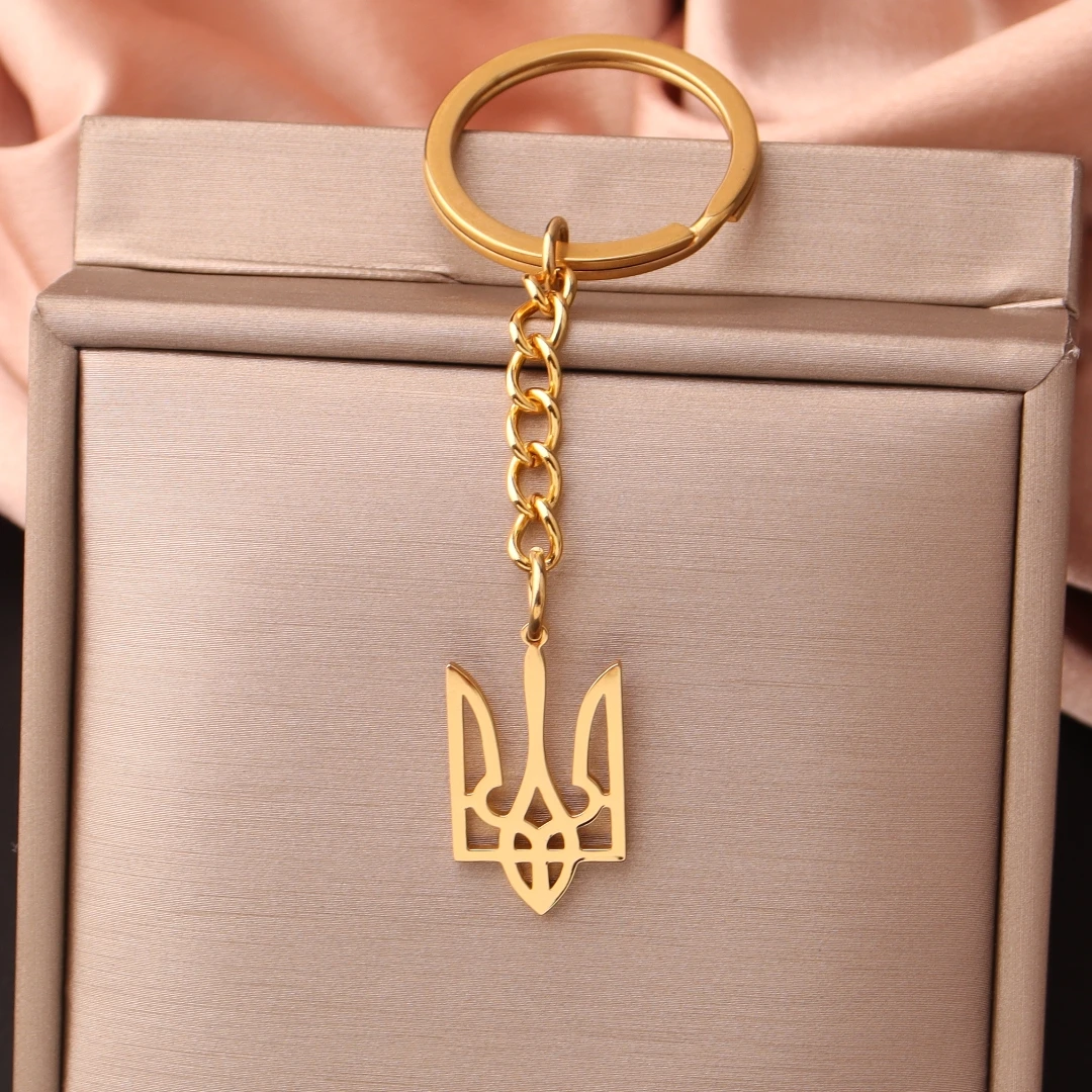 Ukraine National Emblem Keychain Party Jewelry Stainless Steel Pendant key chain Simple Ukrainian Symbol Keyring