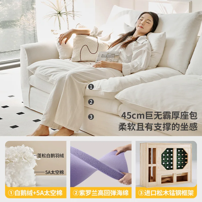 Soggiorno in stile crema francese piccolo appartamento moderno semplice wabi-**** divano in lino sfoderabile e lavabile