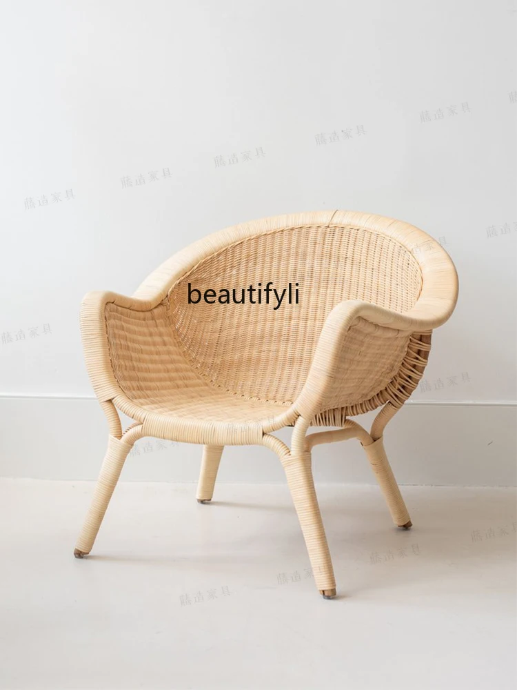 

Japanese-Style Rattan Chair Natural Rattan Armrest Backrest Leisure Dining Chair Home B & B Courtyard Balcony