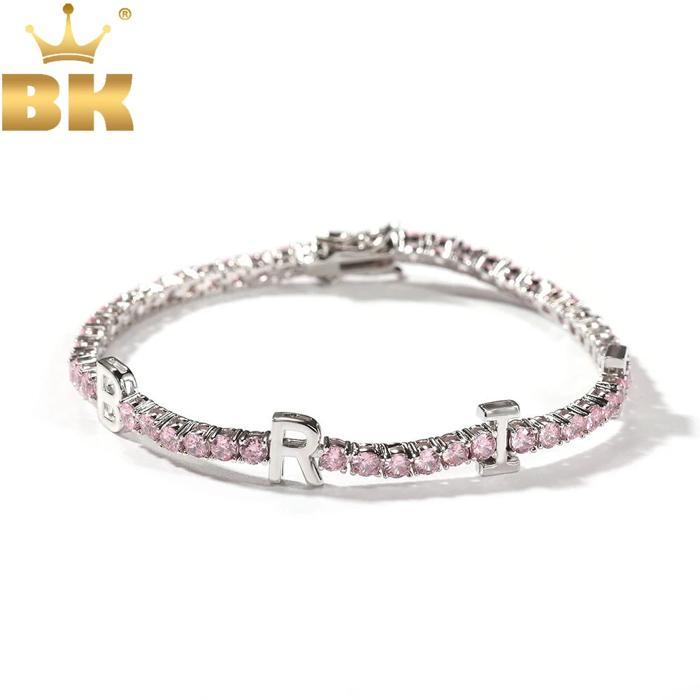 

TBTK Custom Name Letter 3mm Tennis Chain Bracelet Iced Out Colorful Cubic Zirconia DIY Letter Hiphop Jewelry For Gift