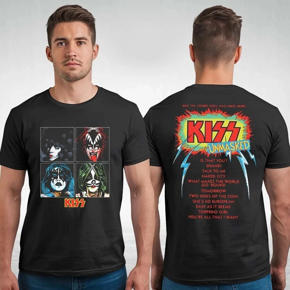 

Kiss Unmasked Track List Tee Two Sides Unisex T-Shirt All Size S-4XL Fan Gift High-end Luxury Is for Both Men and Women Top Y2k