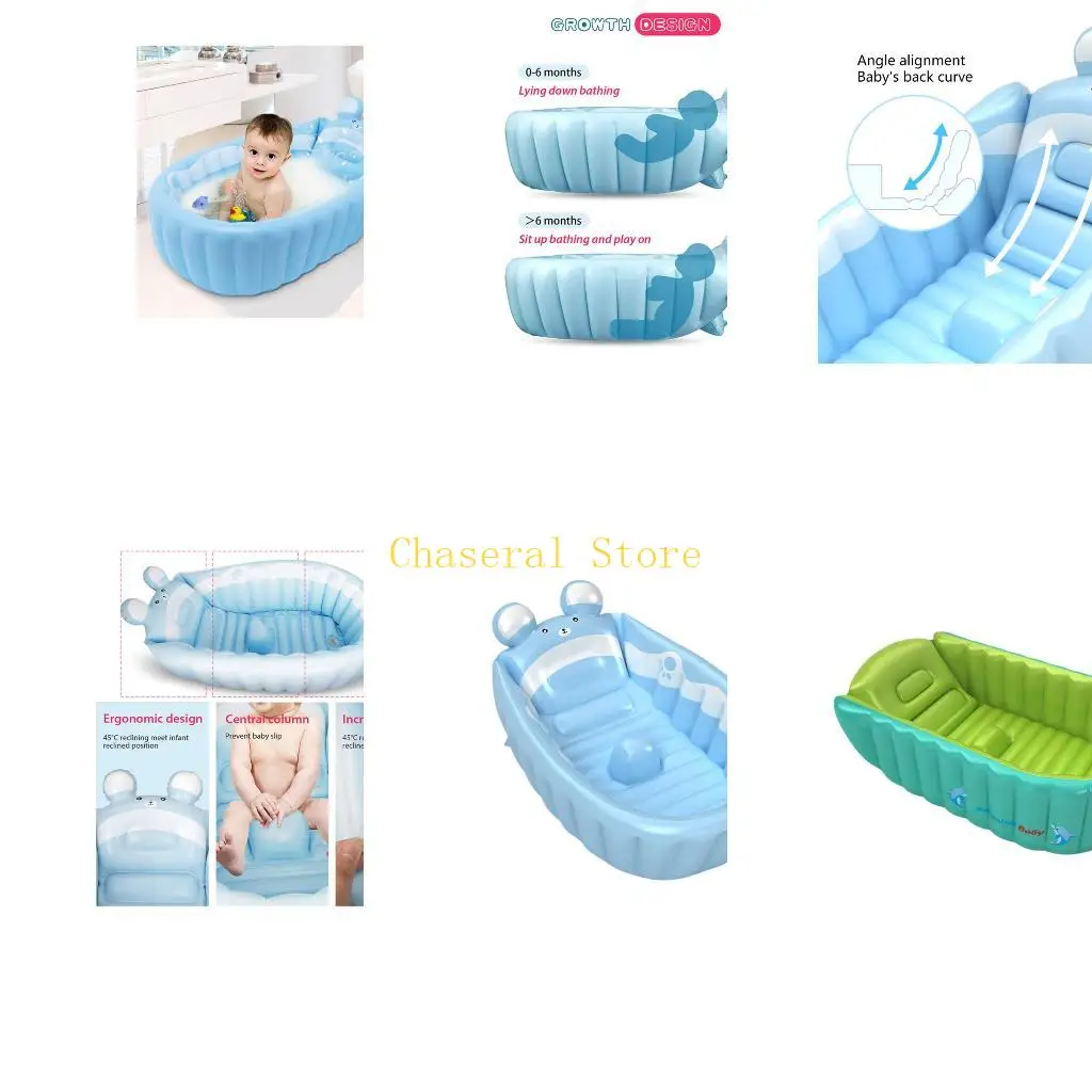 E7CE Baby Bathtub Blow Up Tub Inflatable Bathtub Portable Bathtub Baby Bath Tub Cartoon Animal Pattern Kids Tub for Shower