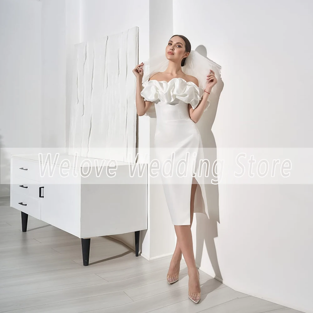 Elegant Short Satin Wedding Dress For Bride Engagement Party Boat Neck Sleeveless Knee Length Bridal Gown Свадебное платье 2024