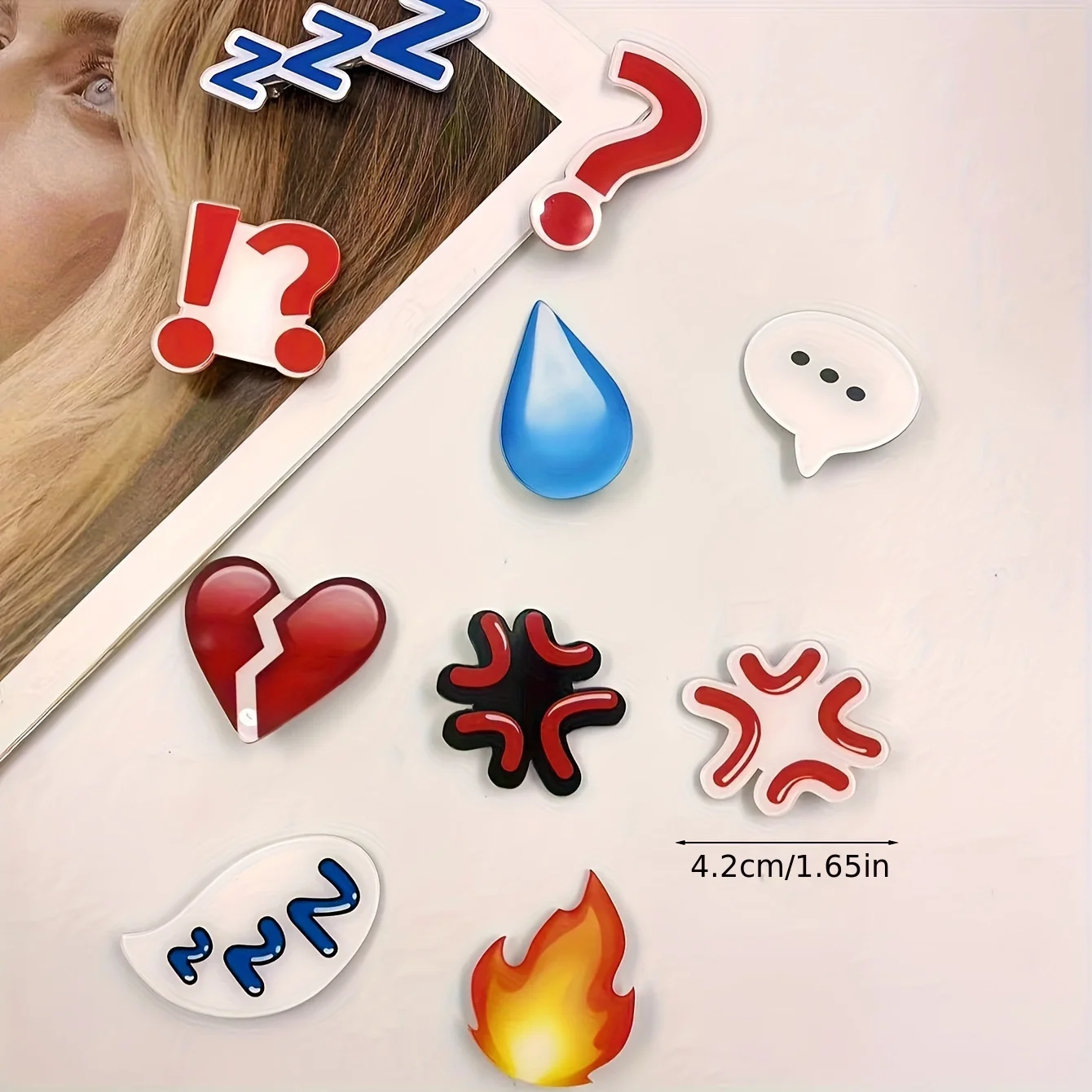 10pcs Cute Emotion Expression Acrylic Hair Clips Set – Sweat, Angry, Fire, Heart Designs – Kawaii Accessories For Bangs, Side Ha image 3