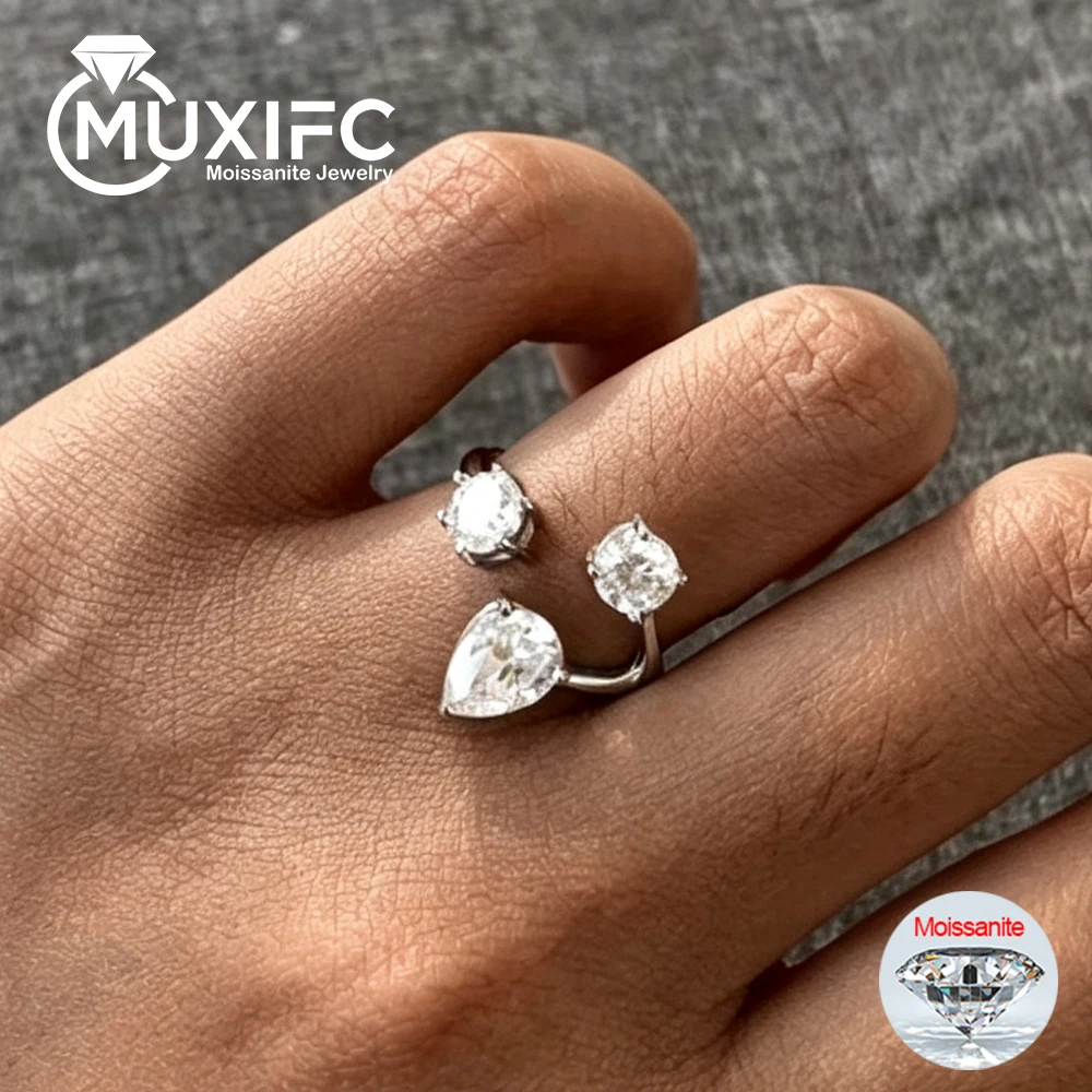 2.25cttw Pear & Round Cut All Moissanite Open Ring For Women Pass Diamond Test 925 Silver Plated 18k Jewelry Party Birthday Gift