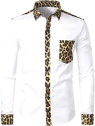 Men's Tops T-shirt Leopard Print Fashion 2023 New Long Sleeve Lapel Shirt White Black High Quality Comfortable Soft Material Top