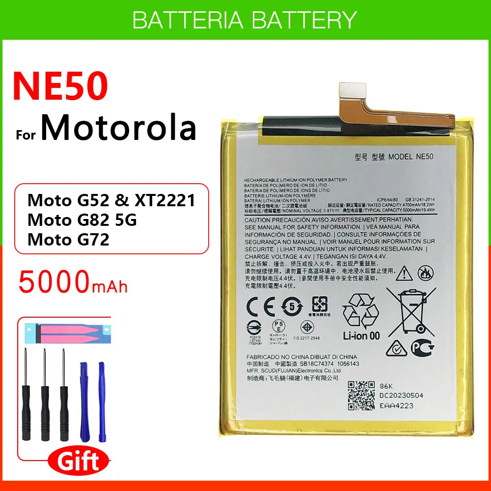 100% Genuine New Original NE50 Battery For Motorola MOTO XT2221 G52 G82 5G G72 5000mAh High Quality Batteria With FREE Tools