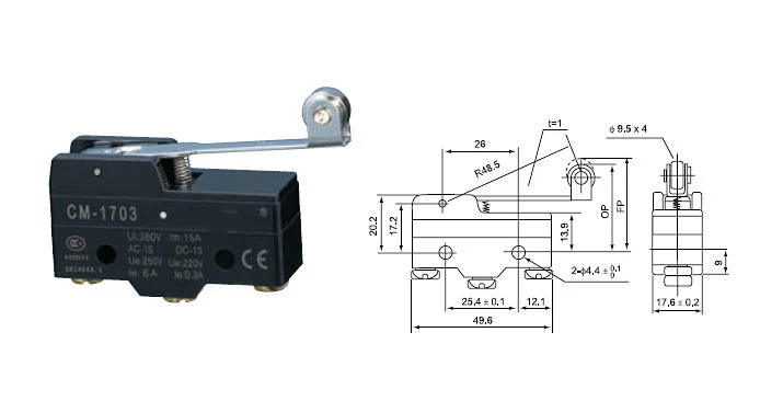 Microinterruptor de viaje con rueda de cobre larga Detu DETU CM-1703