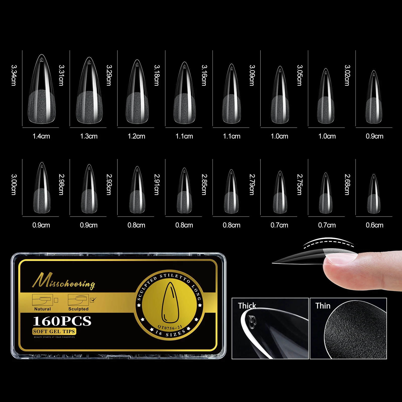 S-2XL Glänzende falsche Nagelspitzen, geformtes weiches Gel, Mandelsarg, Stiletto, vollständige Abdeckung, zum Aufdrücken der Nägel, künstliche DIY-Verlängerungsversorgung – Detail 26