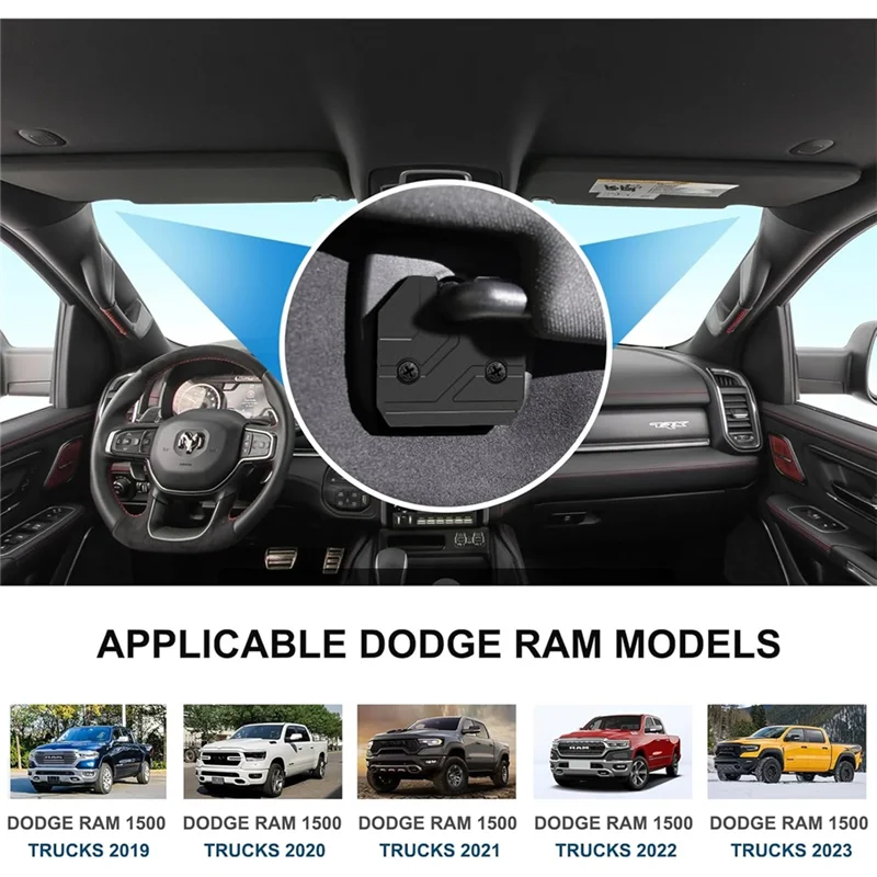 XMSJ-For RAM 1500 2019-2023 Sun Visor Repair Kit- Aluminum Alloy Clip Set(2 Pack) For Truck Sunshade Installation - view 6