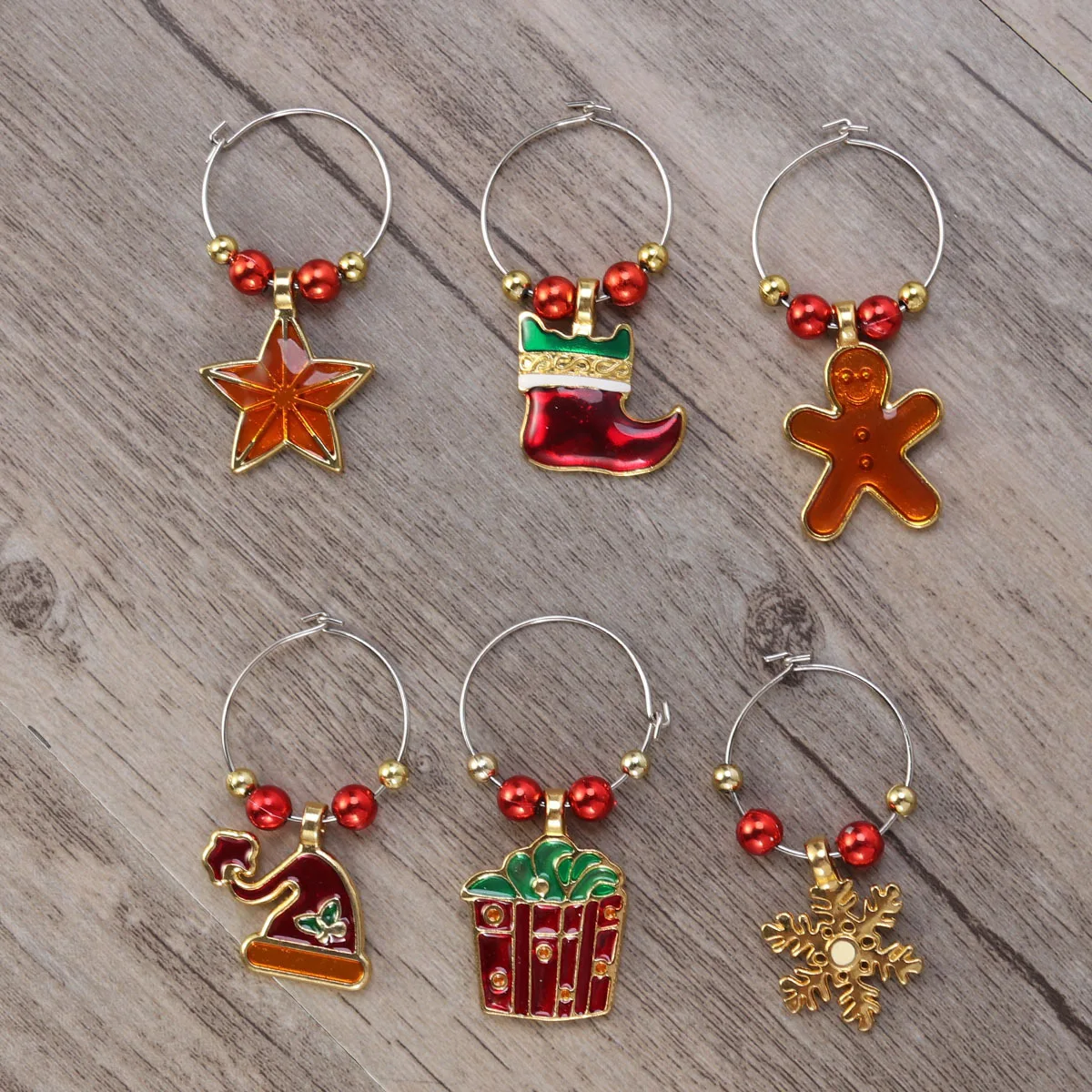 

Set of 6 Christmas Wine Glass Charms Elegant Colorful Rings Drink Markers Party Favors Supplies Christmas Wine Glass Charms