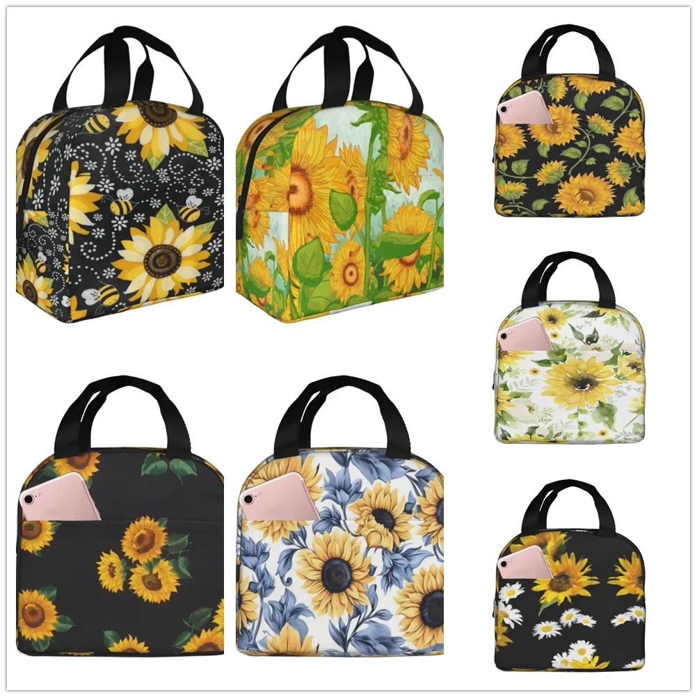 Sunflower retro Pattern Lunch bag thickened insulated bento bag is suitable for office students men women food insulated bag