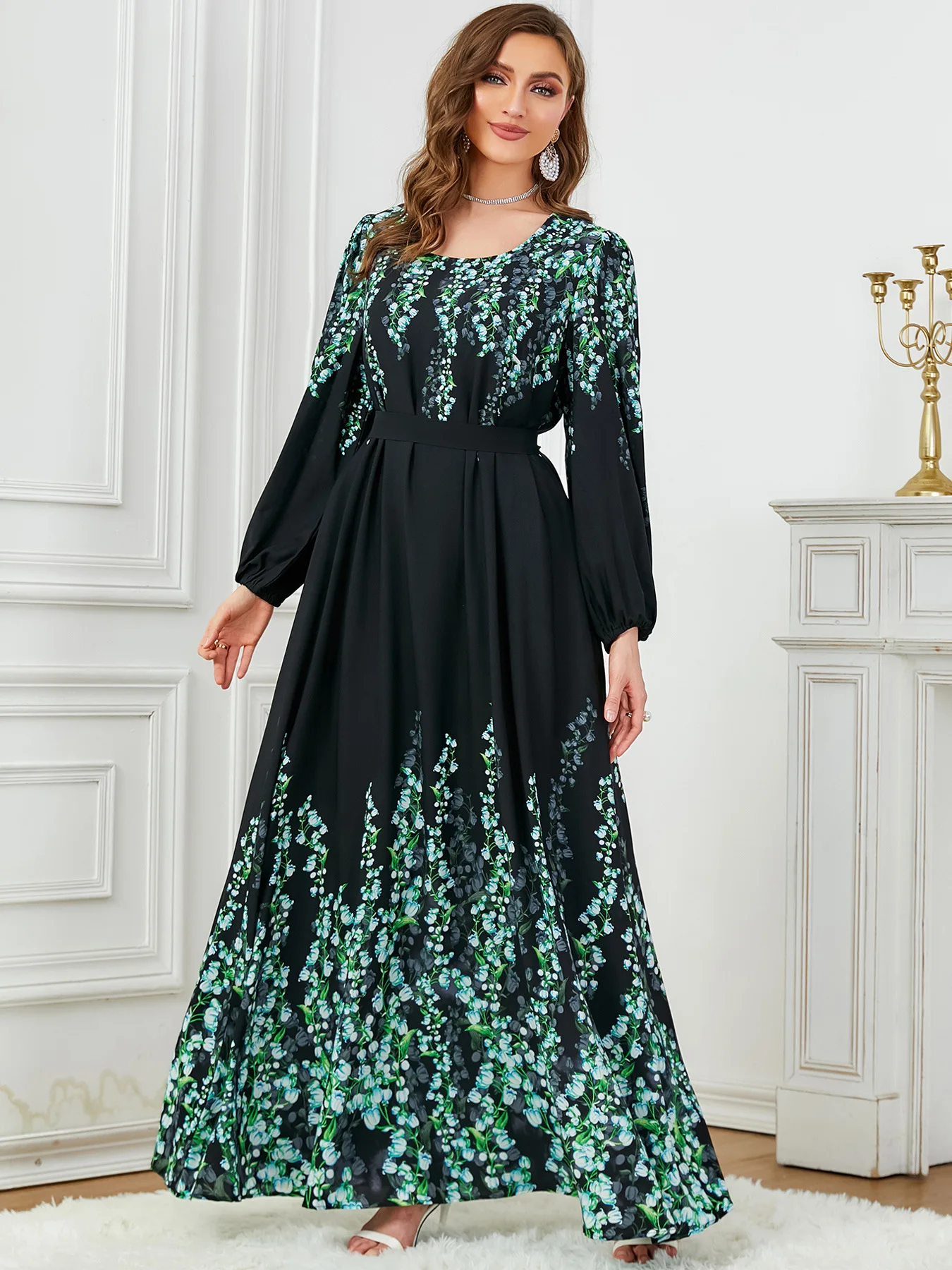 Eid Muslim Women Dresses Sashes Print Long Robe Party Abaya Ramadan Morocco Dubai Arab Abayas Islam Vestidos Jalabiya Kaftan