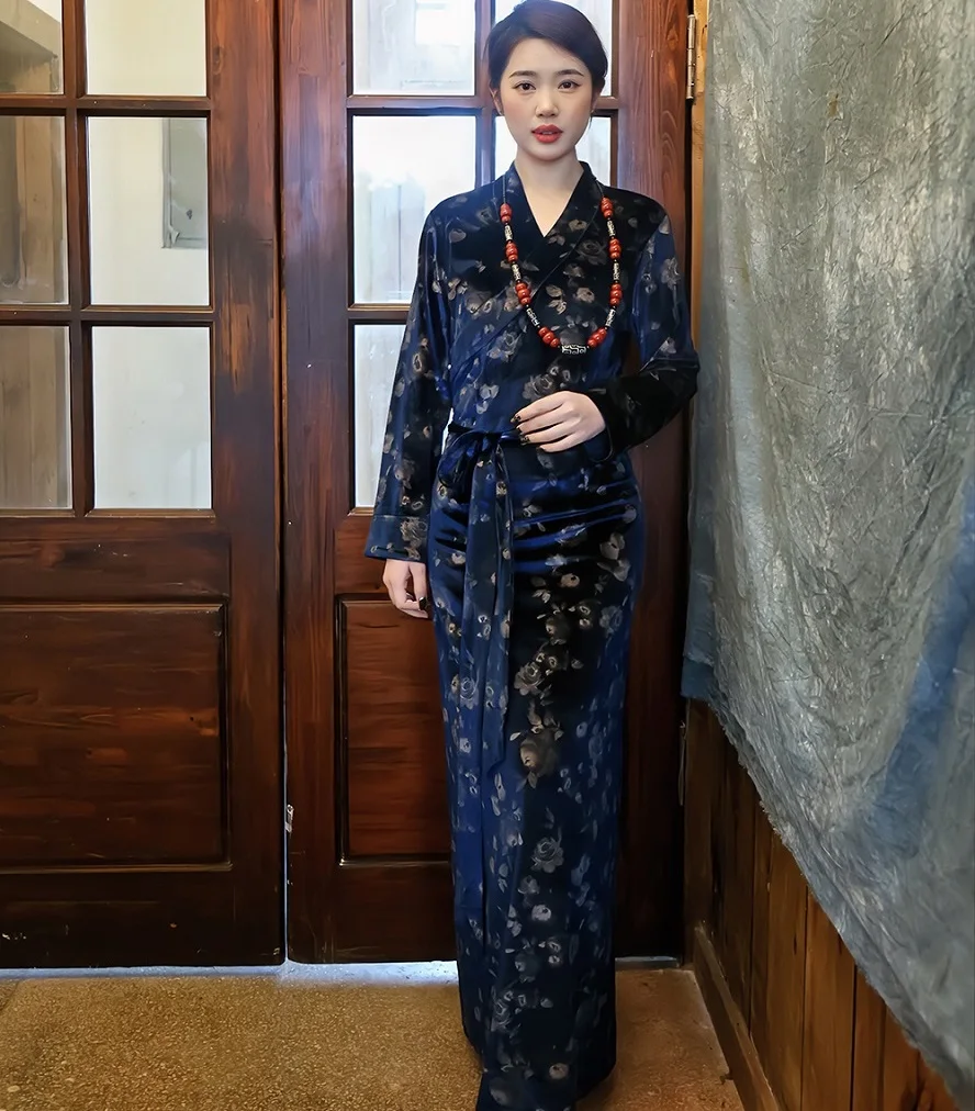 سيدة كلاريت فستان التبت الأحمر الأصلي لاسا النساء بولا الملابس الصينية العرقية الأقلية Xizang فتاة ثوب رداء في OrientTown TP024 #2