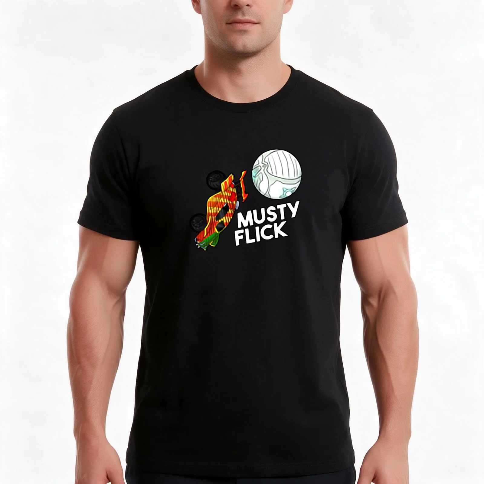 Musty Flick Red and Orange Car - Best gift idea T-Shirt, Summer Casual Cotton Tee, Oversized Streetwear Tops, Unisex Men Women