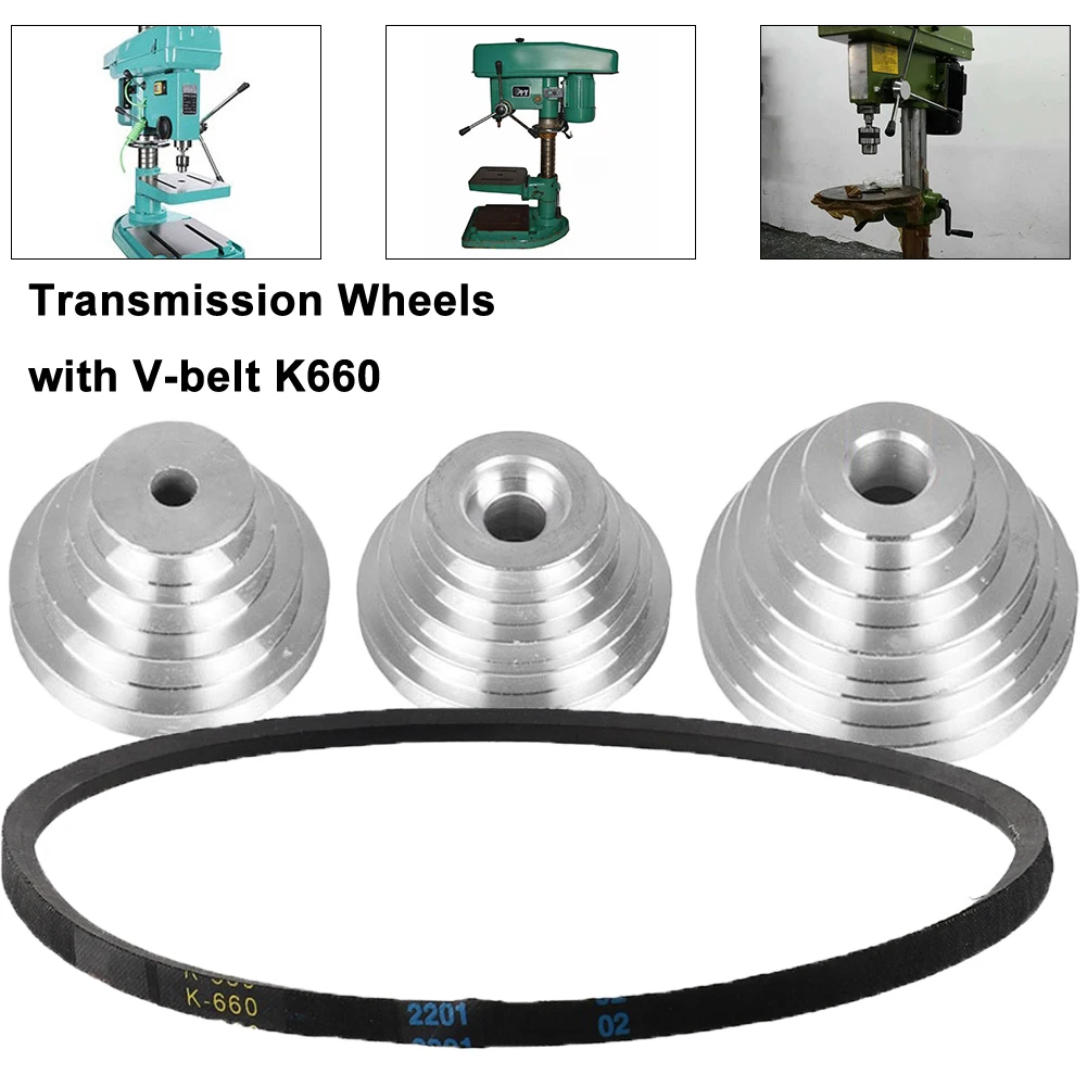 

Benchtop Drill Press Black V Type Belt Set High Pedestal Pulley Transmission Wheels 4 Step 5 Step Timing Belt V-belt K660