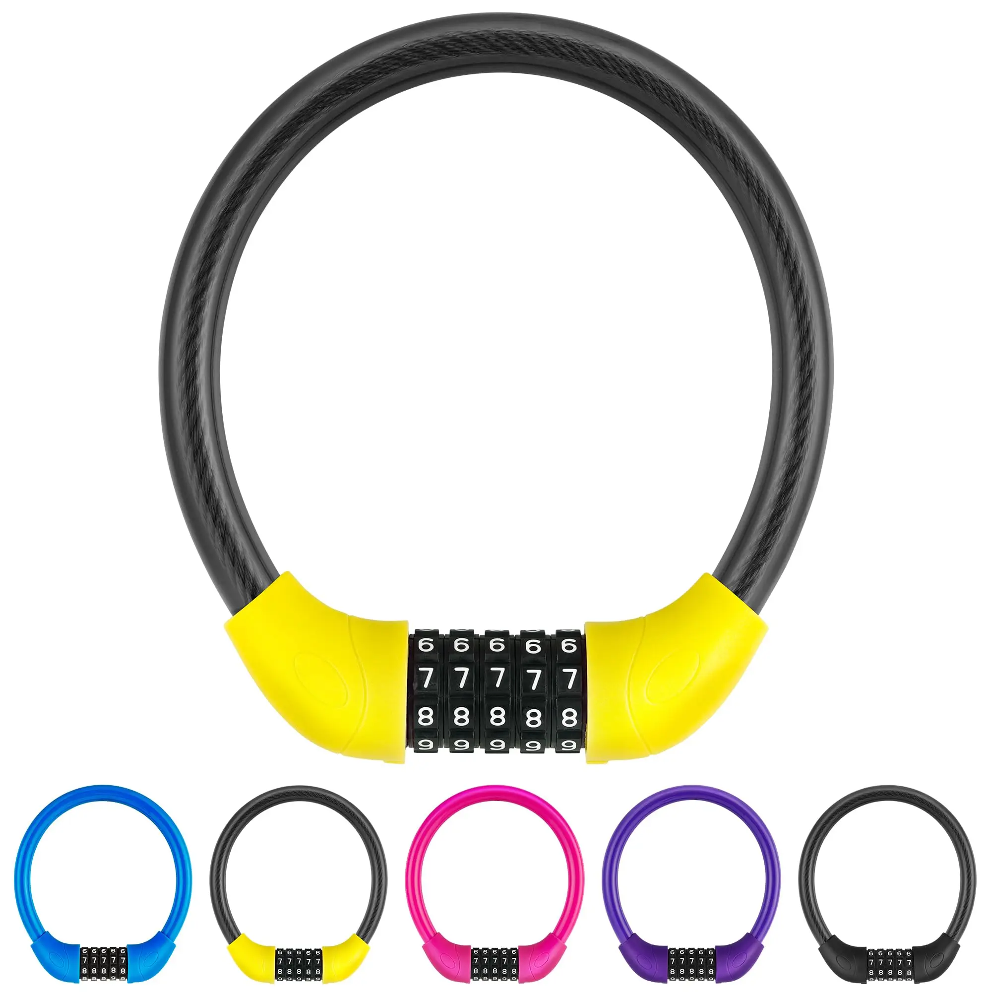 

Bike Lock Cable, Bicycle Cable Lock with 5 Digit Combination, Big Head & Metal Pin with Copper Lock Core