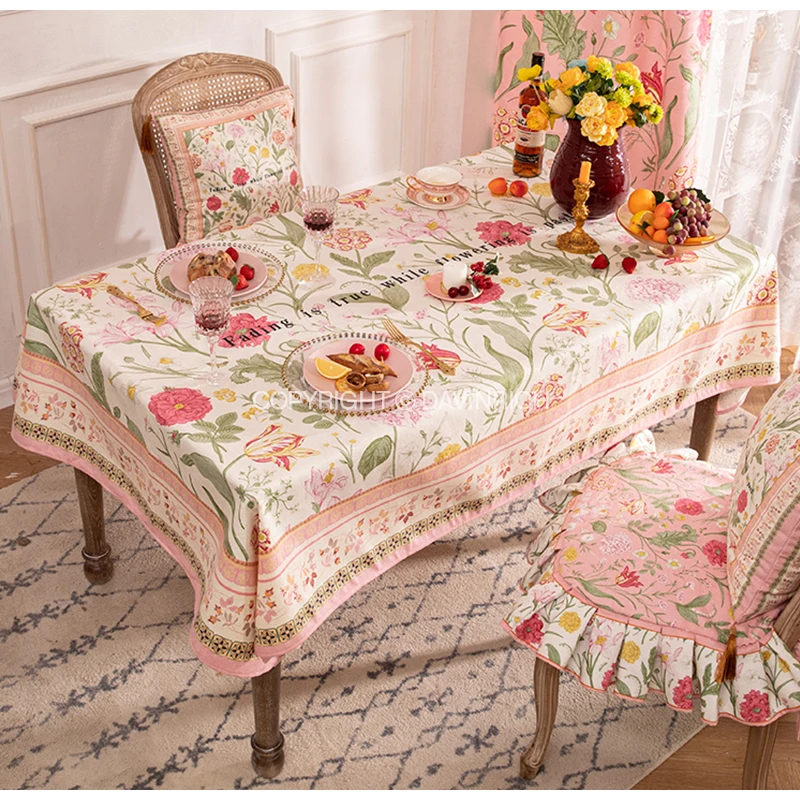 DAVINRICH Rococo Style Tablecloth Hydrangea Flowers Print French Romantic Table Cloth Cover Tabletop Fabric 140x200cm Pink Color