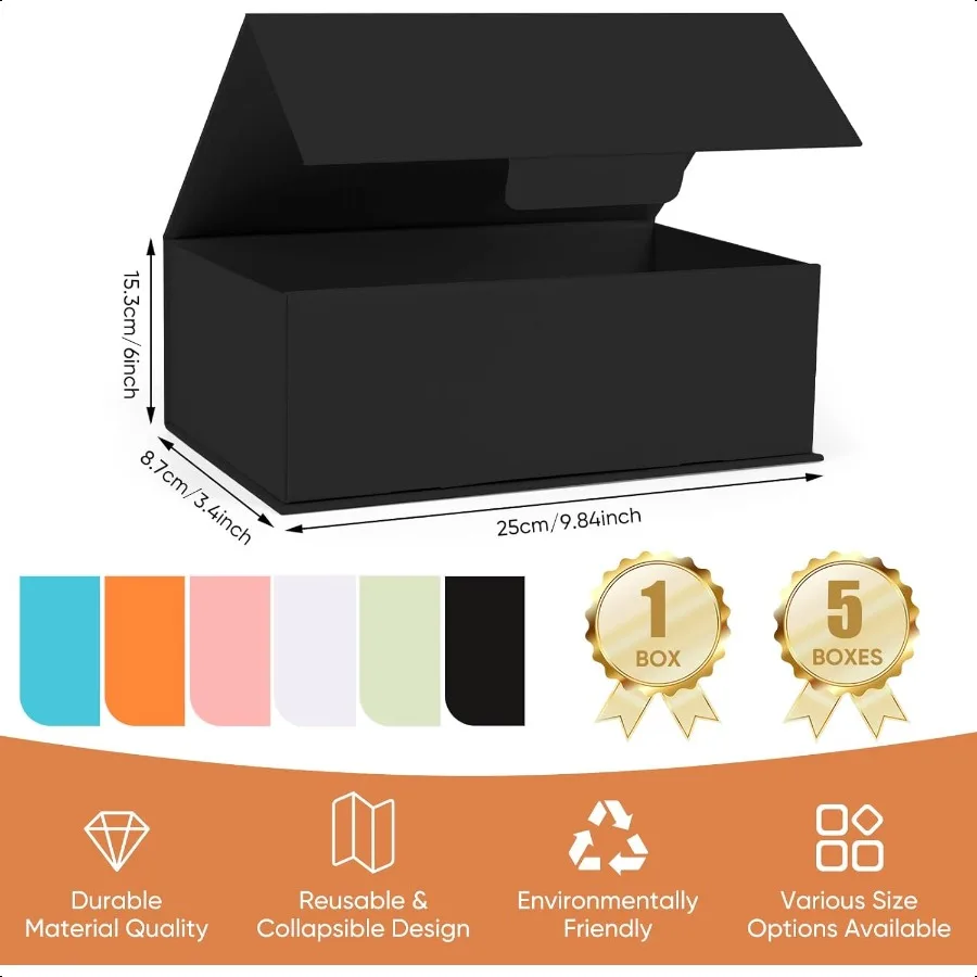 กล่องของขวัญมีฝาปิดสำหรับใส่ของขวัญ ขนาด 9.8x5.9x3.4 นิ้ว กล่องสีดำสำหรับของขวัญ กล่องขอแต่งงานสำหรับเจ้าบ่าว กล่องสำหรับงานแต่งงาน คริสต์มาส ฮาโลวีน