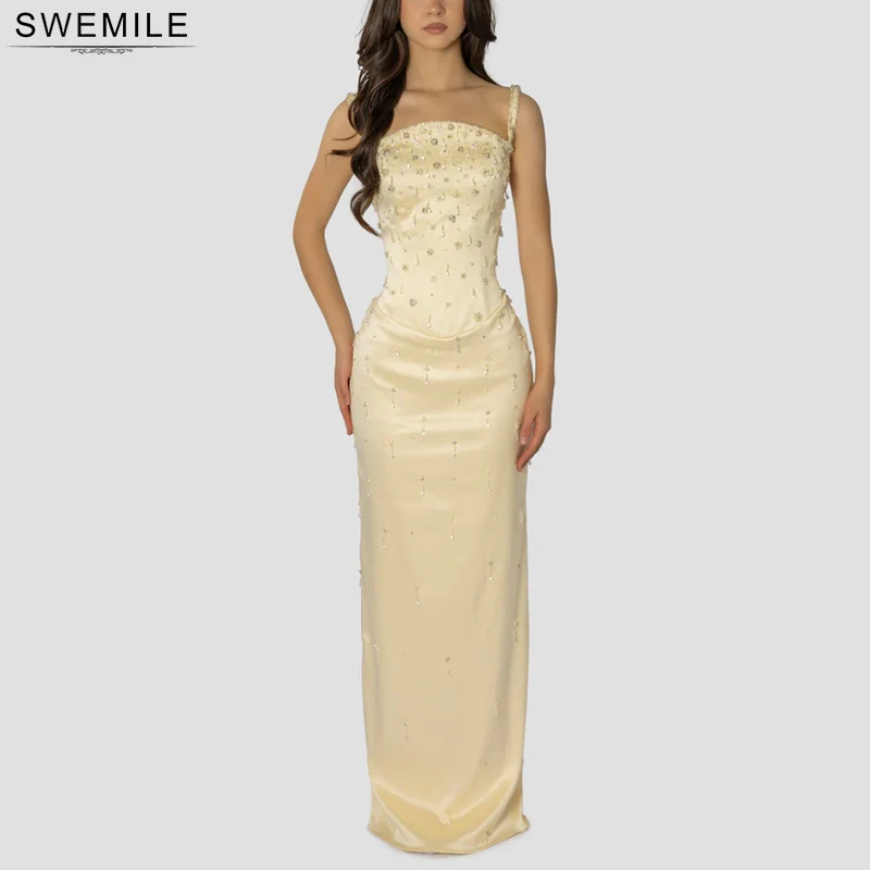 

SWEMILE Роскошное прямое платье для выпускного вечера с кристаллами и бисером, вечернее платье без рукавов с квадратным воротником на шнуровке, вечерние فساتين سهره فا