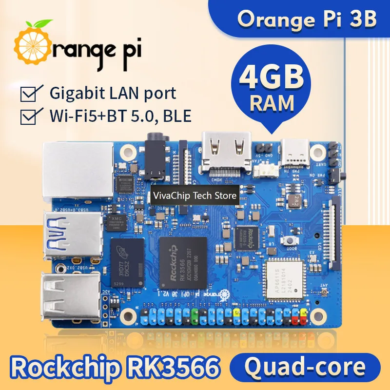 VivaChip TechOrange Pi 3B 4GB Ram Development Board RK3566 Up To 1.8GHz Chip WIFI-BT Single Board Computer Orange Pi 3 Model B S