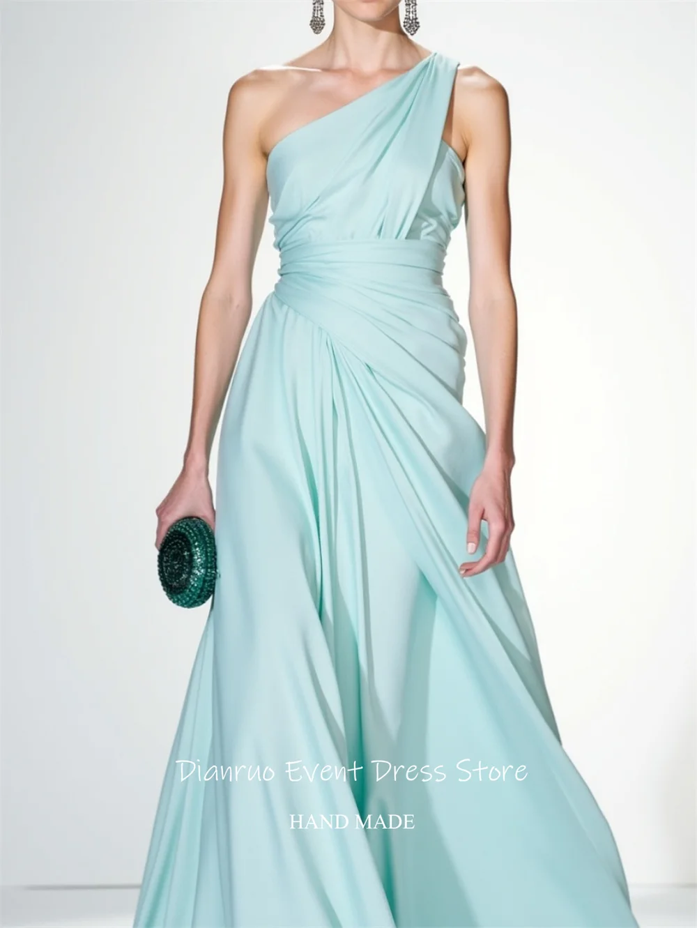 Dianruo Flowy A Line فساتين سهرة بكتف واحد مكشكشة رداء حفلات بدون أكمام بوهيمي عالي الجودة فساتين لحضور الحفلات الموسيقية حسب الطلب