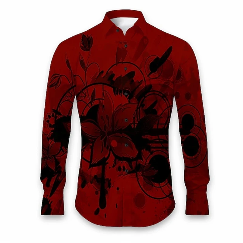 

New Plants & Flowers Print Men's Shirts Casual Single-Breasted Blouses Long Sleeve Shirt Streetwear Lapel Tops Men Clothing