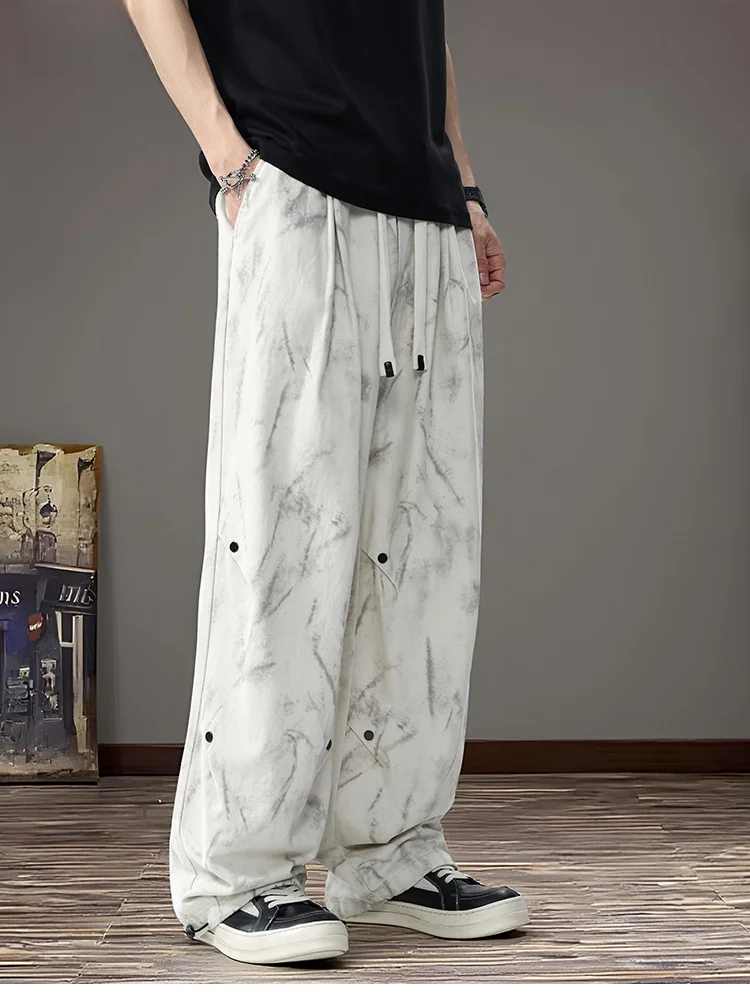 

Мужские брюки Dibeya в американском ретро-стиле с эффектом тай-дай, свободные, прямые, повседневные, рабочие, из чистого хлопка, дизайнерская модель