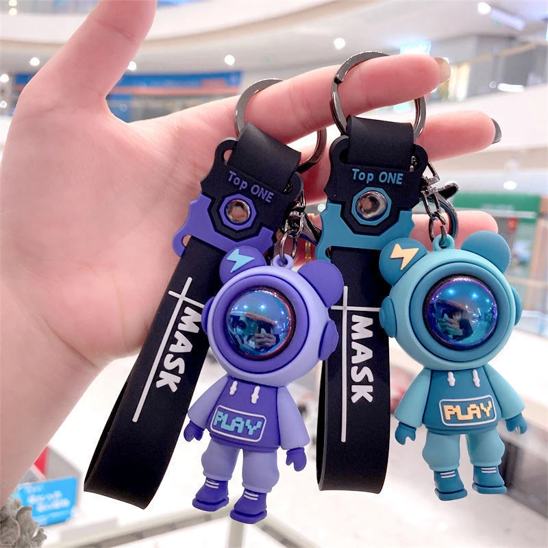 Desenhos animados relรขmpago urso chaveiro, astronauta bonito, chaveiro boneca, saco pingente, chaveiro do carro, acessรณrios charme