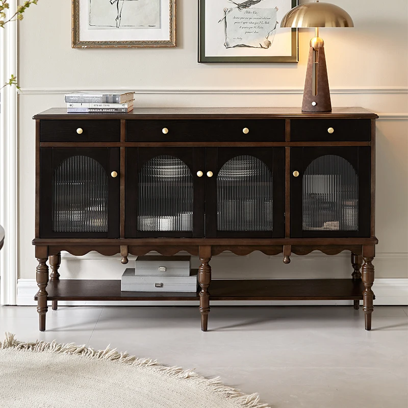 

French vintage vertical sideboard, solid wood cabinet, against the wall, wine cabinet, living room storage, tea cabinet