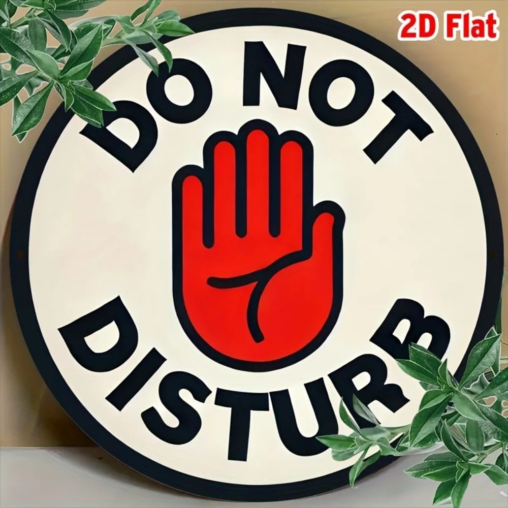 Vintage Do Not Disturb Aluminum Metal Sign 8 Inch Round Wall Decor Red Finger Symbol for Home Bar Pub Room Decoration
