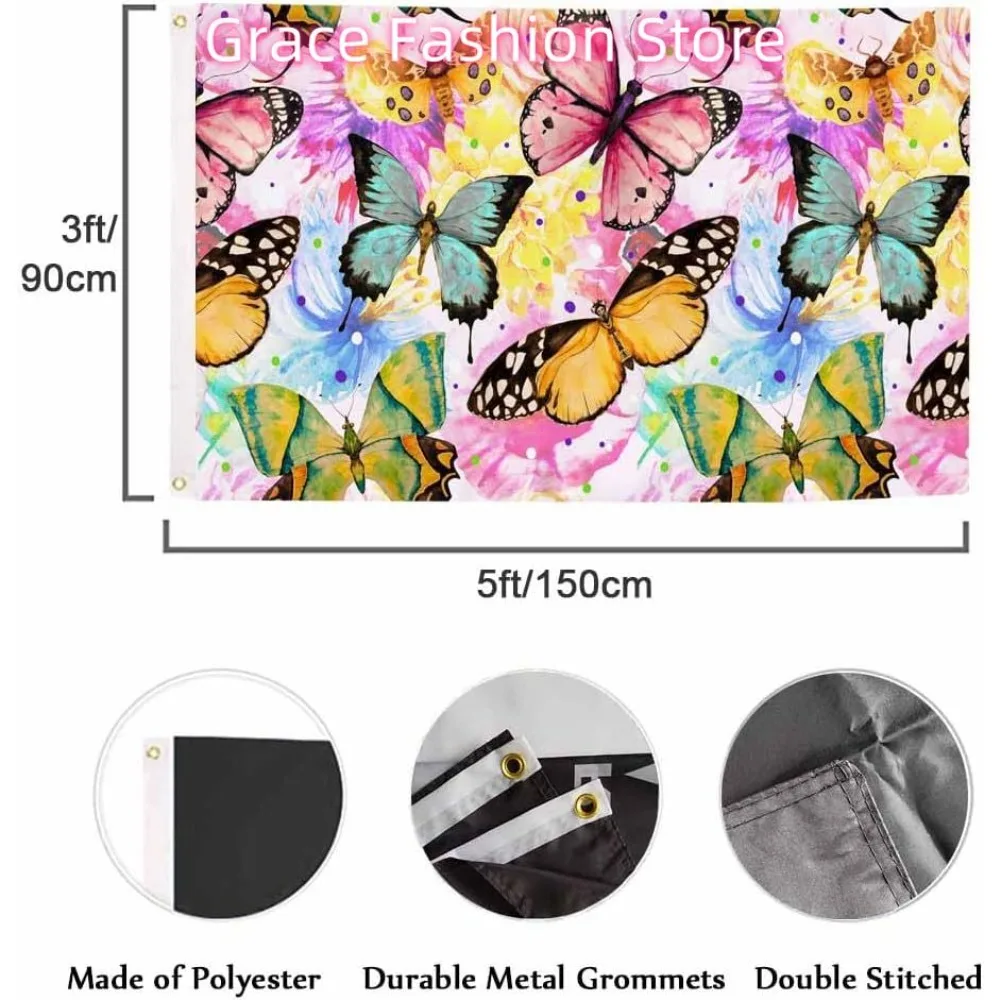 Colorful Butterfly 3x5 Flag Watercolor Garden Flower Spots Insects Wild Nature Flag Outdoor Flag Garden Yard Outdoor Outsi