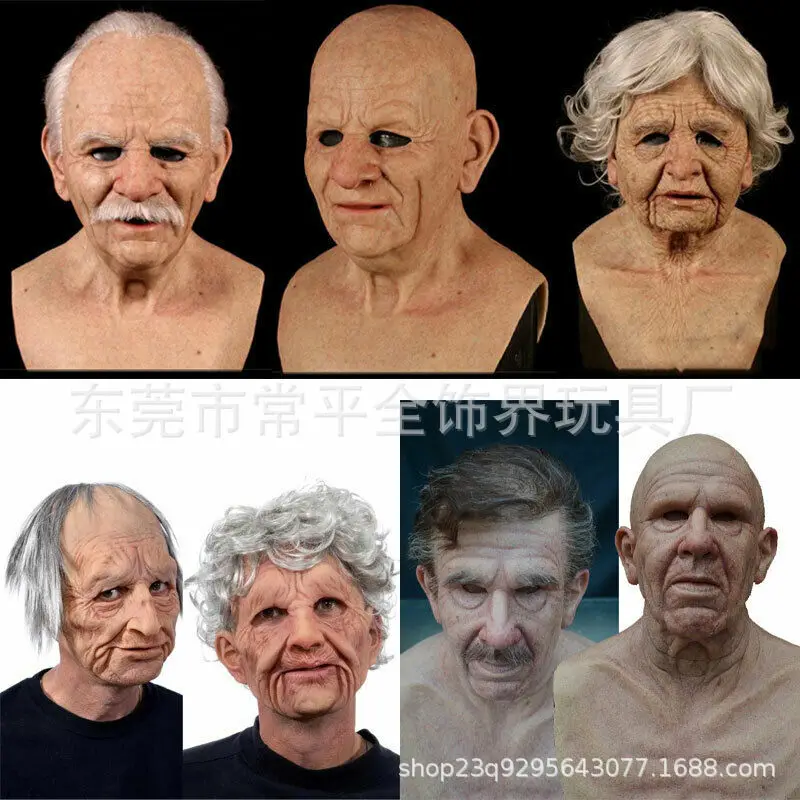 Elderly Woman Man Mask Wrinkle Full for Head Mask Grandpa/Grandma Face Mask Devil Novelty Supplies Halloween Party Cosplay Props