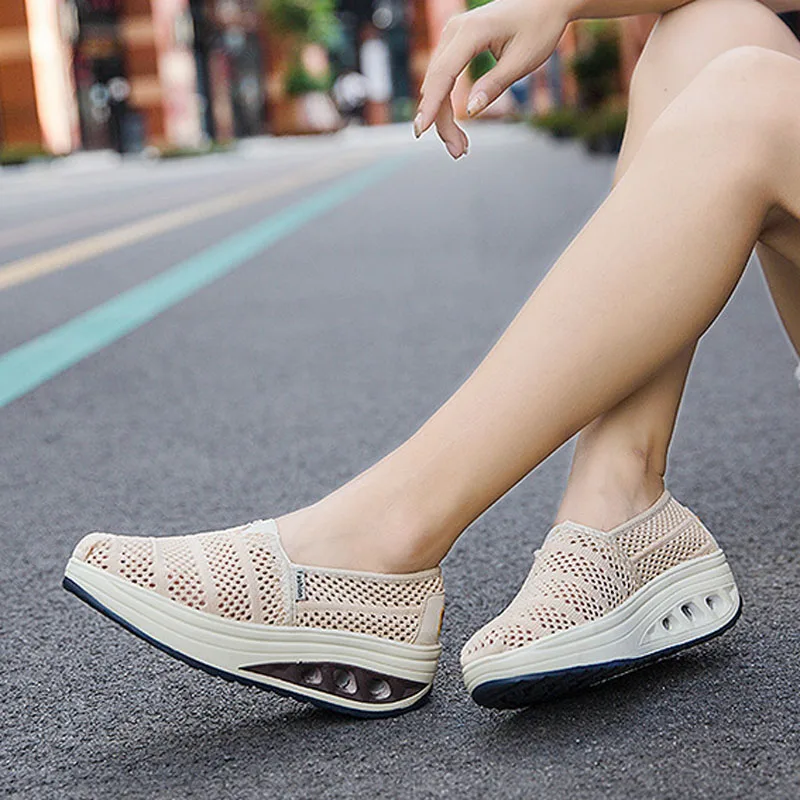 Women\'s Mesh Breathable Loafers Solid Color Slip On Summer Platform Sneakers Women Walking Casual Shoes Zapatos Mujer WSH5094