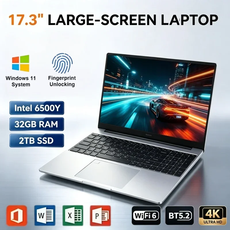 17.3 Inch Notebook With Intel 6500Y Windows11 32GB RAM 2TB SSD Fingerprint Unlock Desktop Replacement Computer For Game Office