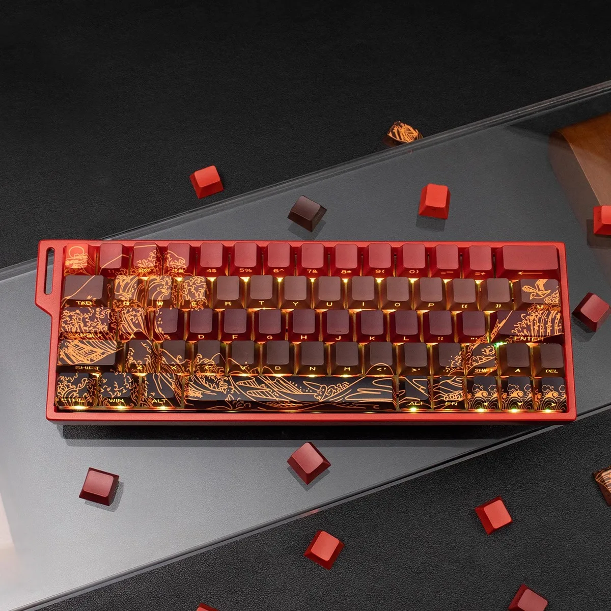 128 Keys Red Coral Sea Side Print PBT Keycaps Double Shot Backlit keycaps Cherry Profile For Cherry MX Gamer Mechanical Keyboard