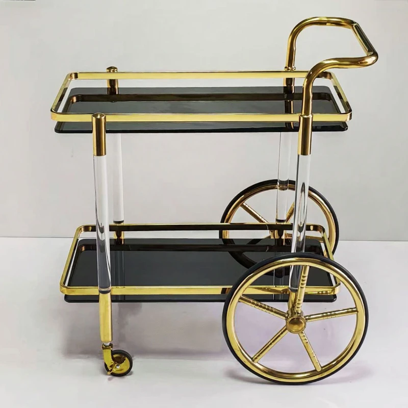 Trolley Stainless Steel Titanium Wine Cart Fashion Cake  KTV Mobile Service  Club Double Decker