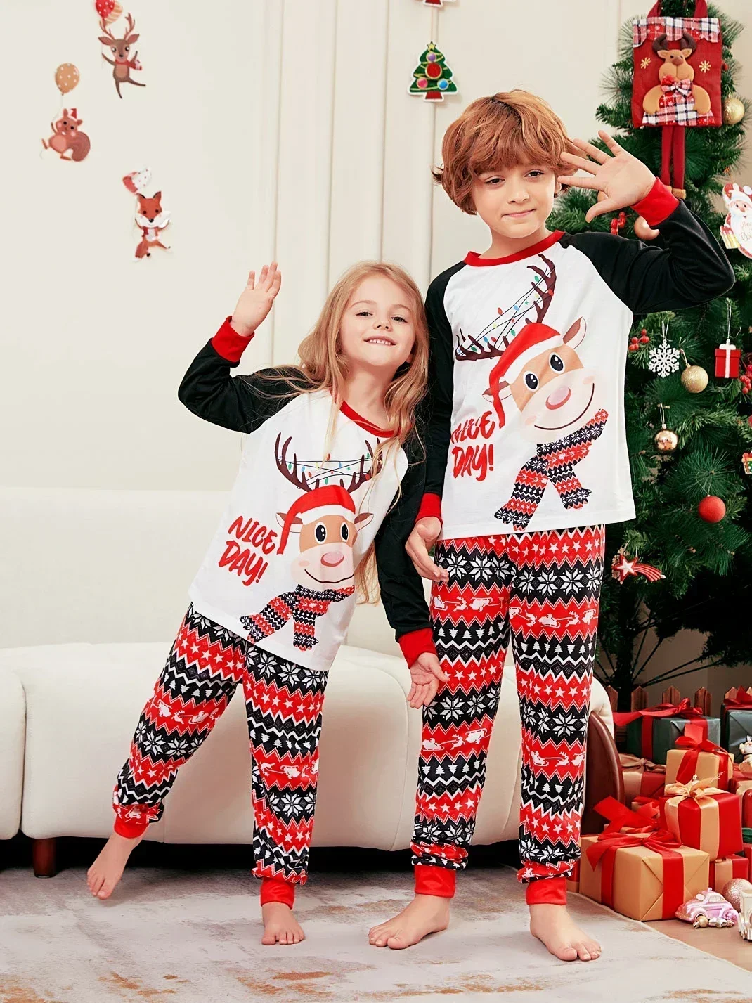 Merry Christmas Print Kids Pajamas Set Baby Boys Girls 2 Pieces Suit Cute Soft Sleepwear Children\'s Clothing 6M-14Y Xmas Look