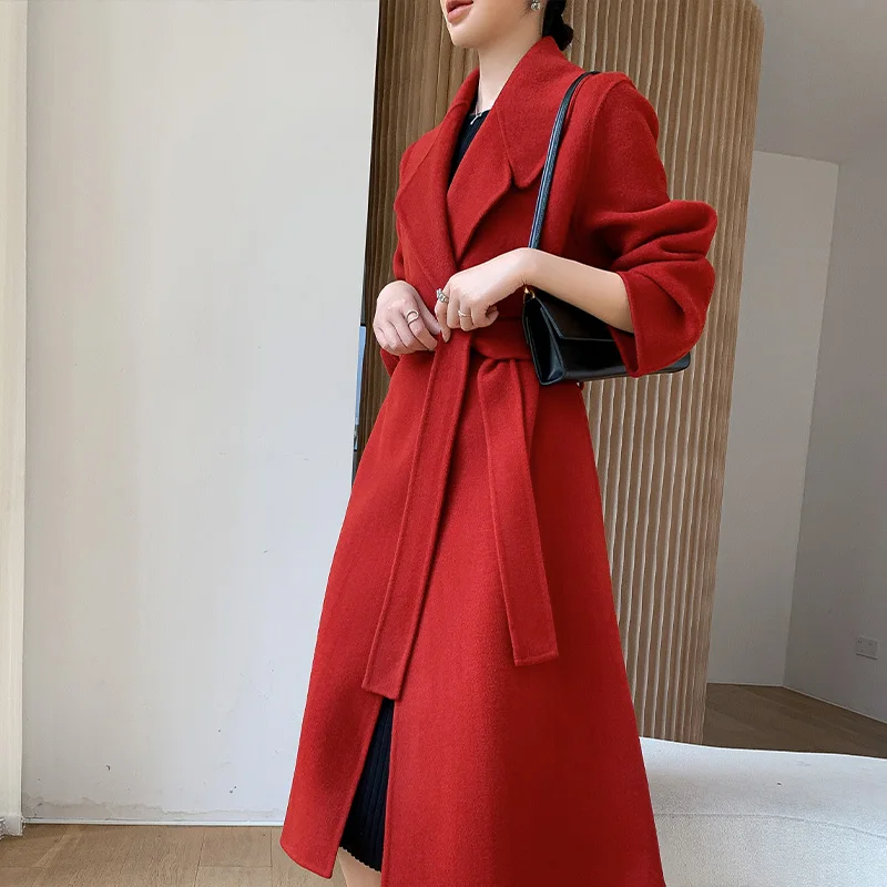 CAIXINGLE offerta speciale cappotto da donna con colletto grande rosso cappotto di lana reversibile in pura lana 100% abbigliamento da donna sciolto