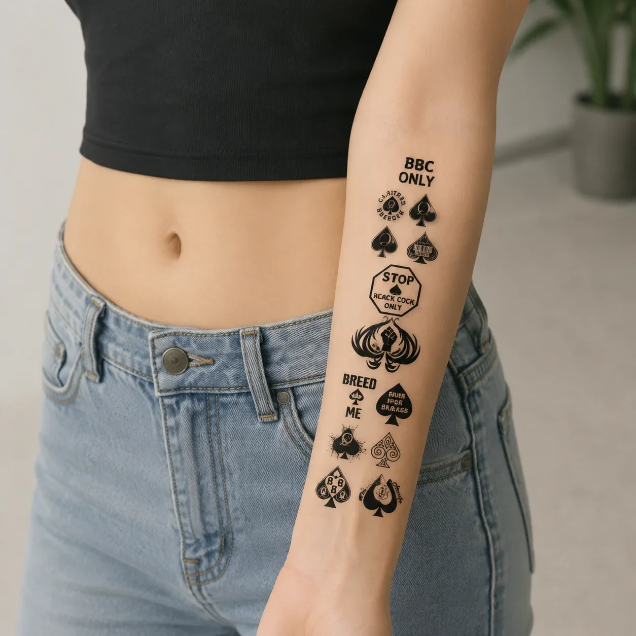 Black Spade Playing Card Disposable Tattoo Sticker Temporary Waterproof Tattoo Set