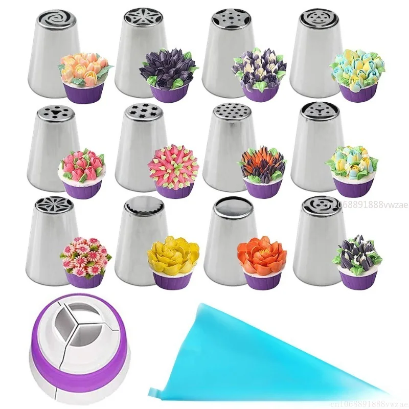 8-13 Pcs Set Pastry Bag and Stainless Steel Cake Nozzle Kitchen Accessories for Decorating Bakery Confectionery Equipment