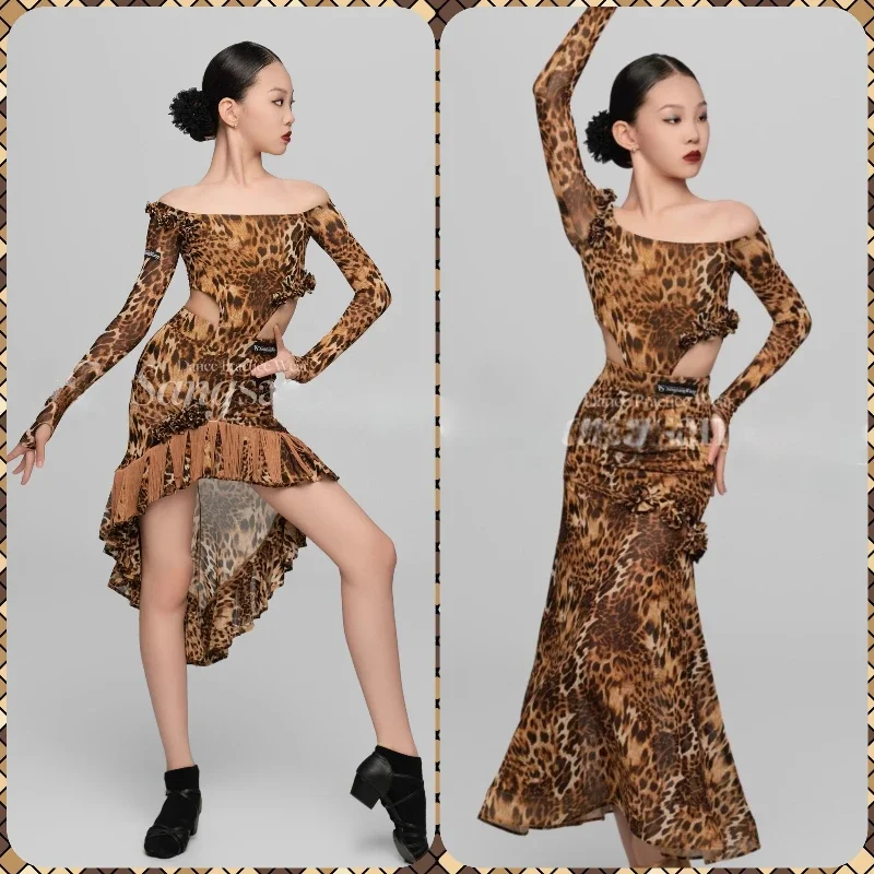 Costume de scène jupes de danse modernes norme nationale enfant danse de salon valse danse sociale robes longues Performance de compétition