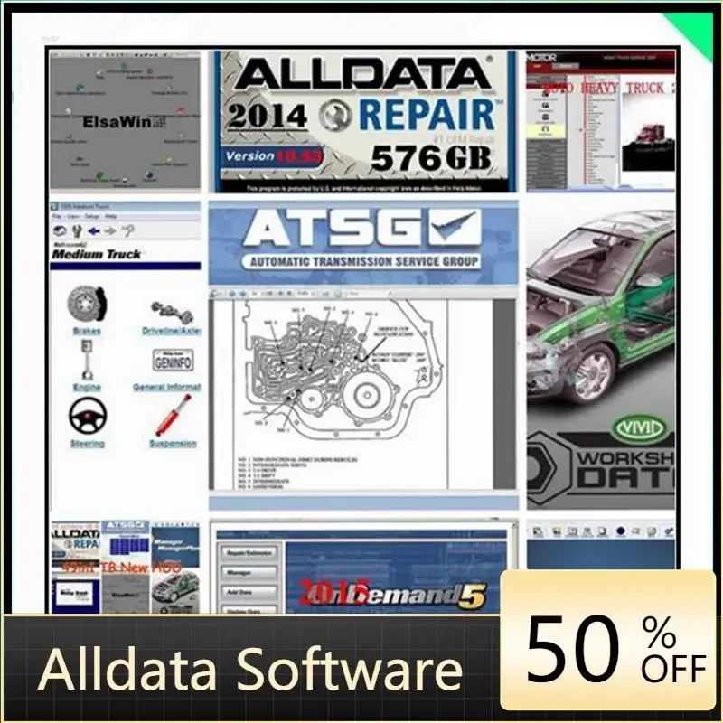 Software de reparación de automóviles Alldata Mitchel.l OD, disco duro de 1 TB con software Alldata 10.53, Mitchell 2015, Vivid Workshop