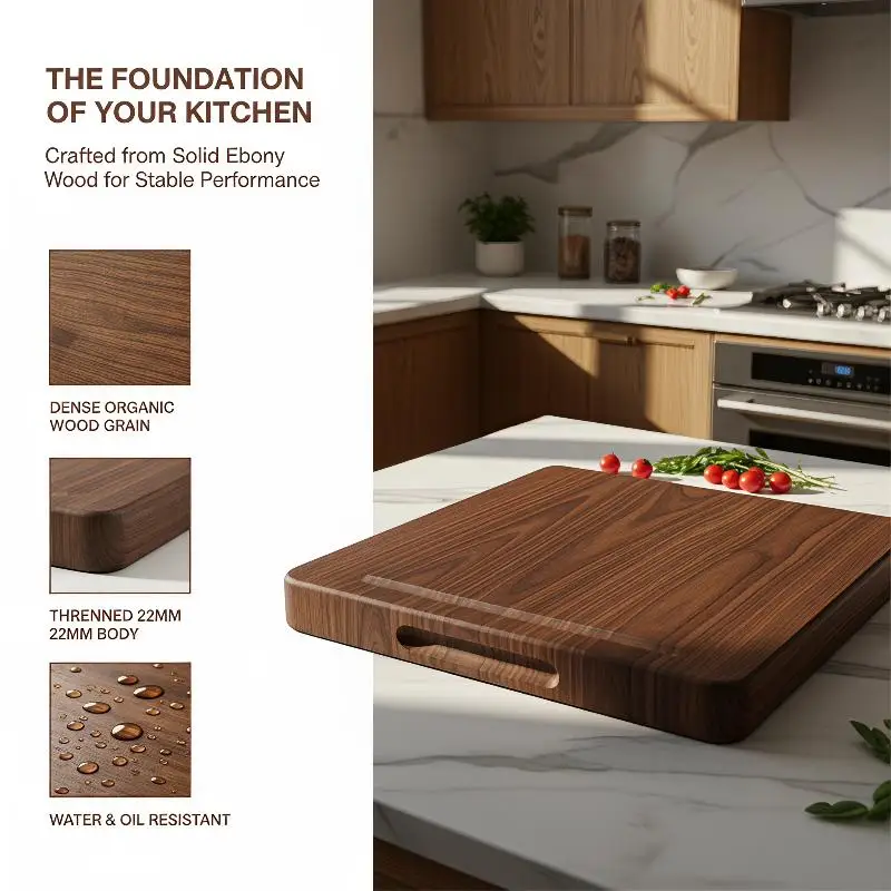 Natural Solid Wood Cutting Board  Mildew Resistant Double Sided For Home Kitchen Cooking Prepping